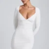 Rochie mini cu mâneci lungi și volane din modal Sana, alb