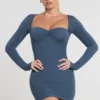 Rochie mini cu mâneci lungi și volane Perrie din amestec de modal și cașmir, în culoarea French Navy Rochie mini cu mâneci lungi și volane Perrie din amestec de modal și cașmir, în culoarea French Navy