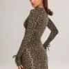 Rochie mini cu mâneci lungi Iskra din modal, cu imprimeu leopard Rochie mini cu mâneci lungi Iskra din modal, cu imprimeu leopard
