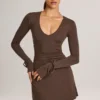 Rochie mini cu mâneci lungi Iskra din modal, culoare maro ciocolată