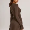Rochie mini cu mâneci lungi Iskra din modal, culoare maro ciocolată