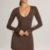 Rochie mini cu mâneci lungi Iskra din modal, culoare maro ciocolată