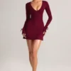 Rochie mini cu mâneci lungi Iskra din modal, culoare vin