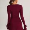 Rochie mini cu mâneci lungi Iskra din modal, culoare vin