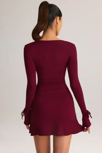 Rochie mini cu mâneci lungi Iskra din modal, culoare vin Rochie mini cu mâneci lungi Iskra din modal, culoare vin