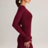 Rochie mini cu mâneci lungi Iskra din modal, culoare vin