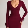 Rochie mini cu mâneci lungi Iskra din modal, culoare vin