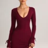 Rochie mini cu mâneci lungi Iskra din modal, culoare vin