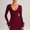 Rochie mini cu mâneci lungi Iskra din modal, culoare vin