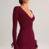 Rochie mini cu mâneci lungi Iskra din modal, culoare vin