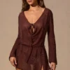 Rochie mini cu mâneci lungi Meilani în maro espresso Rochie mini cu mâneci lungi Meilani în maro espresso