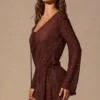 Rochie mini cu mâneci lungi Meilani în maro espresso Rochie mini cu mâneci lungi Meilani în maro espresso