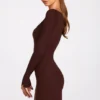 Rochie mini cu sutien cu dantelă și mâneci lungi din modal cu nervuri Caris, culoare maro ciocolată Rochie mini cu sutien cu dantelă și mâneci lungi din modal cu nervuri Caris, culoare maro ciocolată