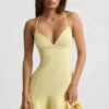 Rochie mini cu talie coborâtă și șireturi Daria, galbenă