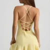 Rochie mini cu talie coborâtă și șireturi Daria, galbenă