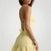 Rochie mini cu talie coborâtă și șireturi Daria, galbenă