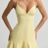 Rochie mini cu talie coborâtă și șireturi Daria, galbenă