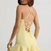 Rochie mini cu talie coborâtă și șireturi Daria, galbenă