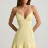 Rochie mini cu talie coborâtă și șireturi Daria, galbenă