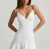 Rochie mini cu talie joasă și șireturi Daria, în culoarea alb Rochie mini cu talie joasă și șireturi Daria, în culoarea alb