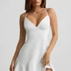 Rochie mini cu talie joasă și șireturi Daria, în culoarea alb Rochie mini cu talie joasă și șireturi Daria, în culoarea alb