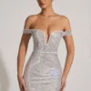 Rochie mini cu umeri decupați și decorați Leonora, albă Rochie mini cu umeri decupați și decorați Leonora, albă