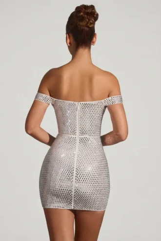 Rochie mini cu umeri decupați și decorați Leonora, albă Rochie mini cu umeri decupați și decorați Leonora, albă