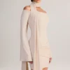 Rochie mini cu umeri decupați și detaliu eșarfă din tricot Luzia, culoare crem Rochie mini cu umeri decupați și detaliu eșarfă din tricot Luzia, culoare crem
