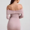 Rochie mini cu umeri decupați și drapaj, din amestec de modal și cașmir, de la Thais, în culoarea taupe