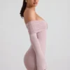 Rochie mini cu umeri decupați și drapaj, din amestec de modal și cașmir, de la Thais, în culoarea taupe