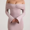 Rochie mini cu umeri decupați și drapaj, din amestec de modal și cașmir, de la Thais, în culoarea taupe