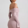 Rochie mini cu umeri decupați și drapaj, din amestec de modal și cașmir, de la Thais, în culoarea taupe
