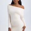 Rochie mini cu umeri decupați și drapaje din modal Elsa, culoare ivoriu Rochie mini cu umeri decupați și drapaje din modal Elsa, culoare ivoriu