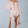 Rochie mini cu umeri decupați și mâneci balon Alessia, culoare ivoriu