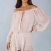 Rochie mini cu umeri decupați și mâneci balon Alessia, culoare ivoriu