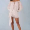 Rochie mini cu umeri decupați și mâneci balon Alessia, culoare ivoriu