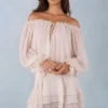 Rochie mini cu umeri decupați și mâneci balon Alessia, culoare ivoriu
