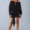 Rochie mini cu umeri decupați și mâneci balon Alessia în negru Rochie mini cu umeri decupați și mâneci balon Alessia în negru
