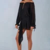 Rochie mini cu umeri decupați și mâneci balon Alessia în negru Rochie mini cu umeri decupați și mâneci balon Alessia în negru