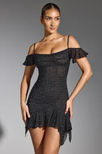 Rochie mini cu umeri decupați și ornamente Beaufort, negru Rochie mini cu umeri decupați și ornamente Beaufort, negru