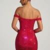 Rochie mini cu umeri decupați și ornamente Leonora, în roșu crimson Rochie mini cu umeri decupați și ornamente Leonora, în roșu crimson