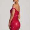Rochie mini cu umeri decupați și ornamente Leonora, în roșu crimson Rochie mini cu umeri decupați și ornamente Leonora, în roșu crimson