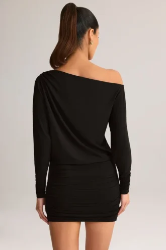 Rochie mini cu umeri decupați Mira din modal, negru Rochie mini cu umeri decupați Mira din modal, negru