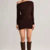 Rochie mini cu umeri decupați Mira Modal, culoare maro ciocolată