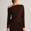 Rochie mini cu umeri decupați Mira Modal, culoare maro ciocolată