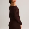 Rochie mini cu umeri decupați Mira Modal, culoare maro ciocolată