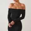 Rochie mini cu umeri decupați Oriana din modal, negru Rochie mini cu umeri decupați Oriana din modal, negru