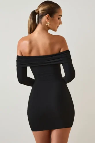 Rochie mini cu umeri decupați Oriana din modal, negru Rochie mini cu umeri decupați Oriana din modal, negru