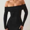 Rochie mini cu umeri decupați Oriana din modal, negru Rochie mini cu umeri decupați Oriana din modal, negru