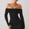Rochie mini cu umeri decupați Oriana din modal, negru Rochie mini cu umeri decupați Oriana din modal, negru